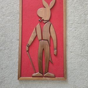 Wooden Rabbit Wall Art on Red Background